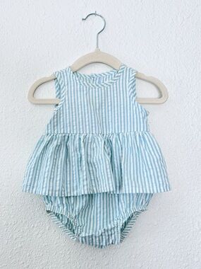 Little Planet Baby Girl Seersucker Ruffle Sunsuit